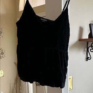 Old Navy Black Smocked V-Neck Crop Tank